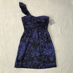 Marc New York by Andrew Marc One Shoulder Mini Dress Blue Black Pit to Pit 17”
